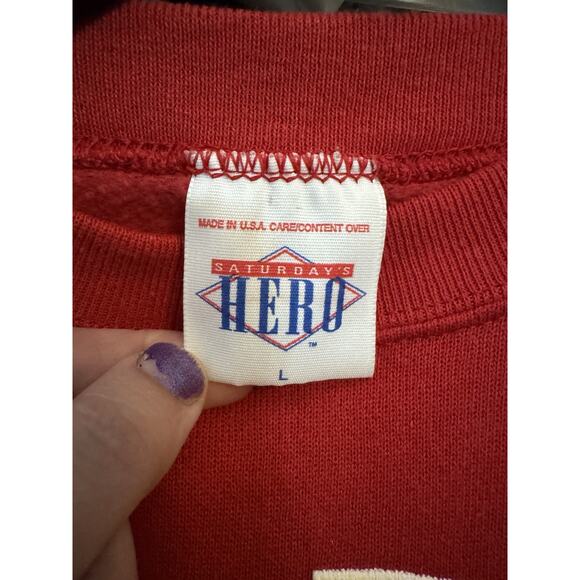 Vintage 1991 Saturdays Hero USMC Marines Bulldog Fleece Sweatshirt Large Red - Picture 4 of 7